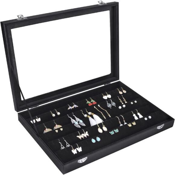 Earring Organizer Tray Velvet Earring Display Organizer Storage Box Premium - Picture 1 of 7